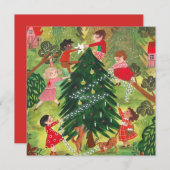 Kutgroene versierde kerstboomkinderen Vast Feestdagenkaart (Voorkant / Achterkant)