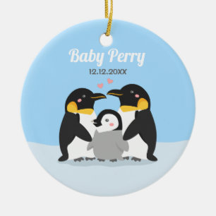 Kutje Pinguïnkuiken en Familie Gepersonaliseerd Keramisch Ornament