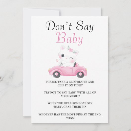 Kutkat roze auto Zeg geen Baby Kaart (Voorkant)