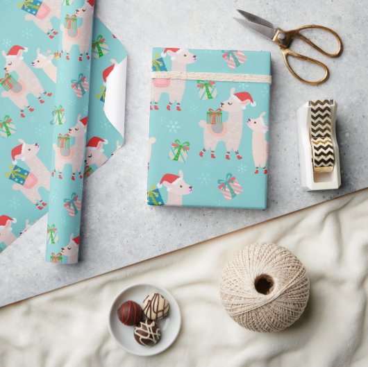 Kutkleurige kerstfeestdag Llama Kinder patroon Cadeaupapier (Crafts)