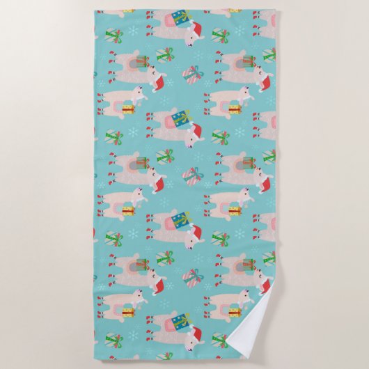 Kutkleurige kerstfeestdag Llama Kinder patroon Strandlaken (Voorkant)