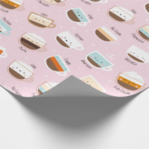 Kutkopjes koffie op lichtroze cadeaupapier