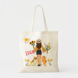 Kutmeisje met zonnebloemen Kat en hond Tote Bag