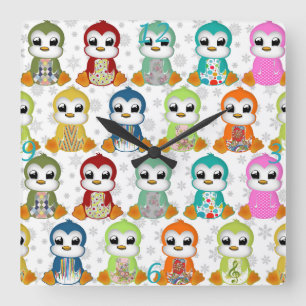 Kutmooie kleurige pinguïnbloemen vierkante klok