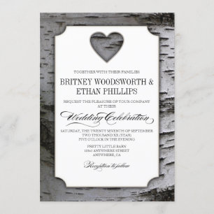 Kutout Heart Birch Tree Bark Wedding Invitations Kaart