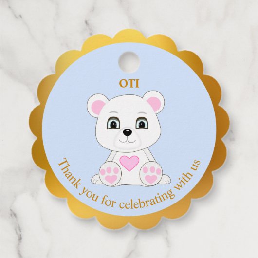 Kutpolair beer bedankt u voor gouden en lichtblauw bedankjes labels (Achterkant)