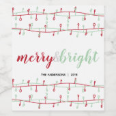 Kutrood en groen handschrift kerstlampjes wijn etiket (Enkel label)
