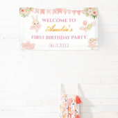 Kutroze en gouden ballerina verjaardagsbanner spandoek (Insitu)