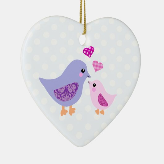 Kutroze en paarse moeder- en kindvogels keramisch ornament (Rechts)