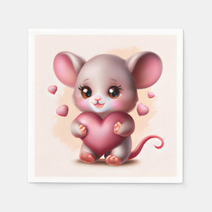 Kutste Baby muis met het hart van de Valentijns Servet