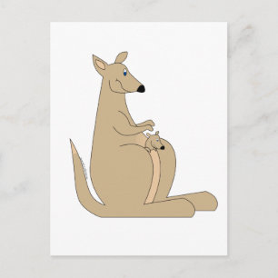 Kutste cartoon kangaroo met baby geschenken en t - briefkaart
