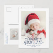 Kutste kleine sneeuwvlokfoto-aankondiging feestdagenkaart (Voorkant / Achterkant)