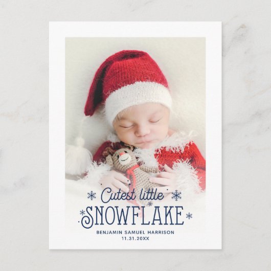 Kutste kleine sneeuwvlokfoto-aankondiging feestdagenkaart (Voorkant)