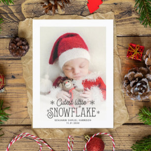Kutste kleine sneeuwvlokfoto-aankondiging feestdagenkaart