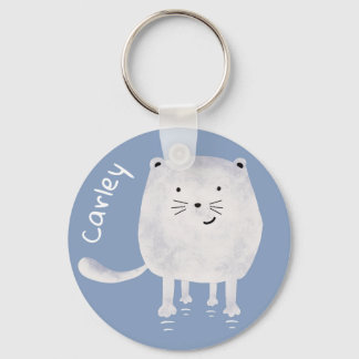 Kutte Witte Kat die Springt Gepersonaliseerd Sleutelhanger