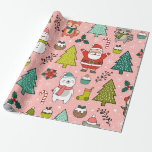 Kuttekenfilm, pijnbomen en kerst e cadeaupapier
