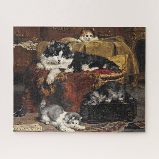 kutzwart en witte kat met Kittens-stijgen Legpuzzel (Horizontaal)