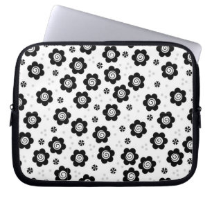 Kutzwart-wit bloemen laptophoes laptop sleeve