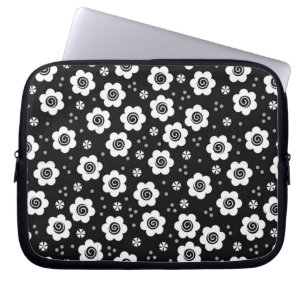 Kutzwart-wit bloemen laptophoes laptop sleeve