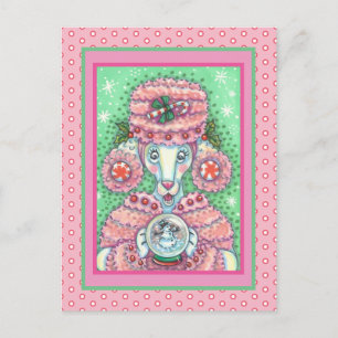 KUUT PEPPERMINT PINK POODLE EN SNOWGLOBE SNOWMAN BRIEFKAART