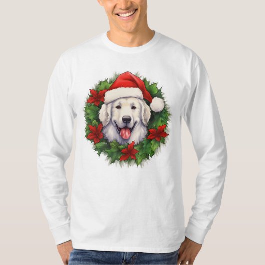 Kuvasz Christmas Wreath T-shirt (Voorkant)