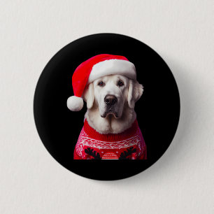 Kuvasz hond met kerstmuts kerstmis eigenaar lov ronde button 5,7 cm