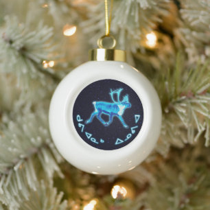 Kuvianak Innovia - Blauwe Kariboe (Rendier) Keramische Bal Ornament