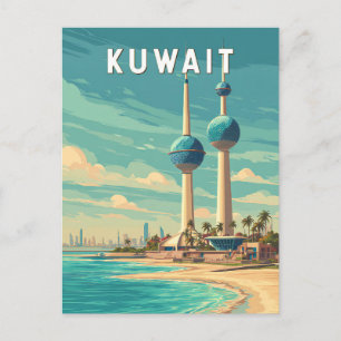 Kuwait Illustratie Reis Kunst Vintage Briefkaart