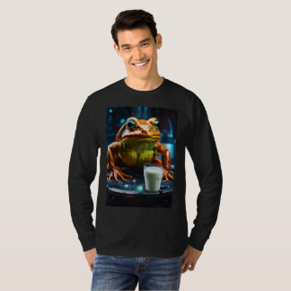 Kwaad demonisch glas melk boven een menselijk brei t-shirt