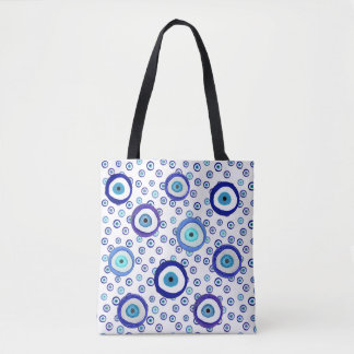 Kwaad oog totebag, Grieks patroon, levendige kleur Draagtas