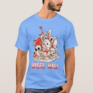 Kwaadaardige horror konijn met zwaard schild en ri t-shirt