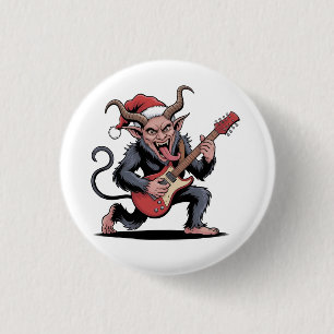 Kwaadaardige Krampus die gitaar speelt elektrische Ronde Button 3,2 Cm