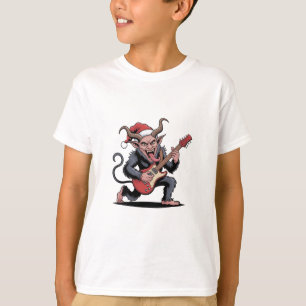 Kwaadaardige Krampus die gitaar speelt elektrische T-shirt