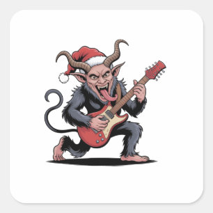 Kwaadaardige Krampus die gitaar speelt elektrische Vierkante Sticker