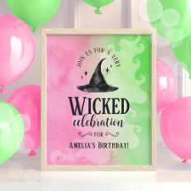 Kwaadaardige Verjaardagsfeestposter – Roze & Groen