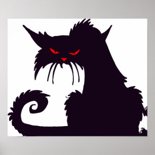 Kwaadaardige Zwarte Kat Silhouet met Rode Ogen Poster