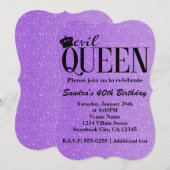 KWADDE KONINGIN Paarse Glitter Glam Uitnodiging vo (Voorkant / Achterkant)