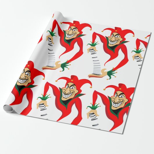 Kwade Grinning Jester Joker met Jack-in-the-Box Cadeaupapier (Uitgerold)