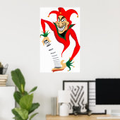 Kwade Grinning Jester Joker met Jack-in-the-Box Poster (Thuiskantoor)
