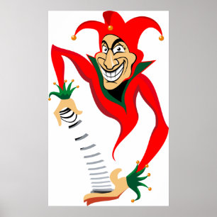 Kwade Grinning Jester Joker met Jack-in-the-Box Poster
