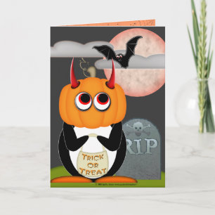 Kwade Pinguïn Halloween Kaart