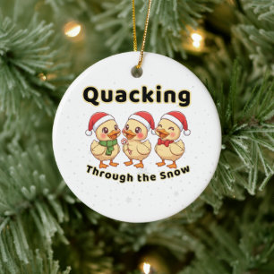 Kwakend door de sneeuw Grappige Kawaii Eend Keramisch Ornament