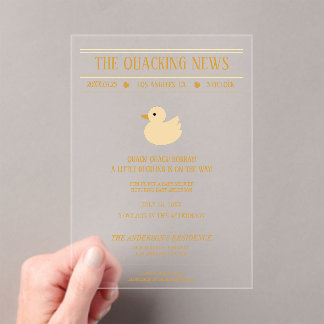 Kwakende Nieuws Eend Baby Shower Uitnodiging Acryl Uitnodigingen