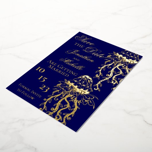 kwal goudstaafband Bewaar datum Folie Uitnodiging (Gedraaid)