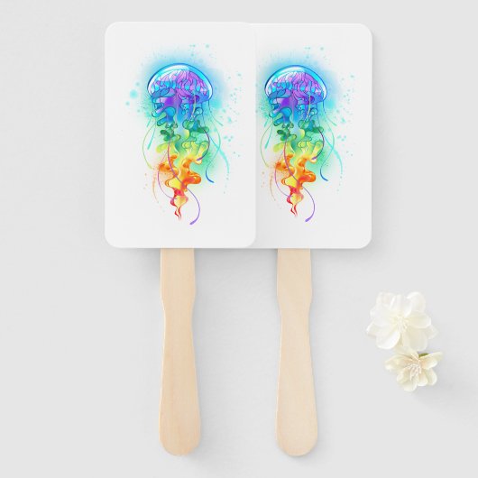 Kwal met regenboogkleuren handwaaier (Voorkant en achterkant)