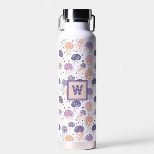 Kwal Schattigee Pastelkleurige Paarse en Oranje Mo Waterfles (Voorkant)