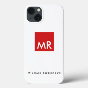 Kwaliteit Rood Witte Monogram Elegant Uniek iPhone 13 Hoesje