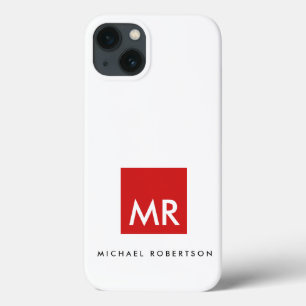 Kwaliteit Rood Witte Monogram Elegant Uniek iPhone 13 Hoesje