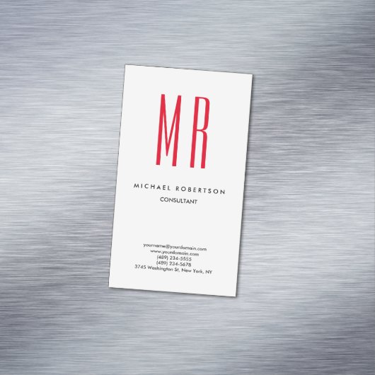 Kwaliteit Rood Witte Monogram Elegant Uniek Magnetisch Visitekaartje (Voorbeeld)