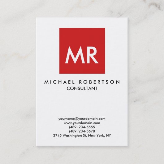 Kwaliteit Rood Witte Monogram Elegant Uniek Visitekaartje (Voorkant)